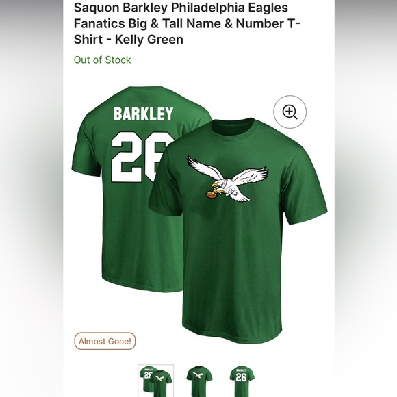 Saquon Barkley 26 Philadelphia Eagles Fanatics T-Shirt Kelly Green 2XLT XXL TALL - Picture 7 of 7